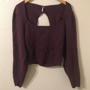 Free People Saffron Open Back Puff Sleeved Sweater in Purple - Size Small